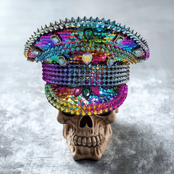 Spike Studded Rainbow Captain Hat main image 4